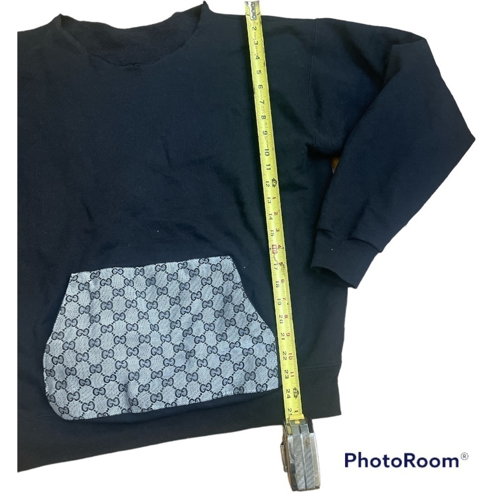 Black Cropped Raw Hem Sweatshirt Kangaroo Pocket Streetwear Size M Custom - Picture 3 of 4